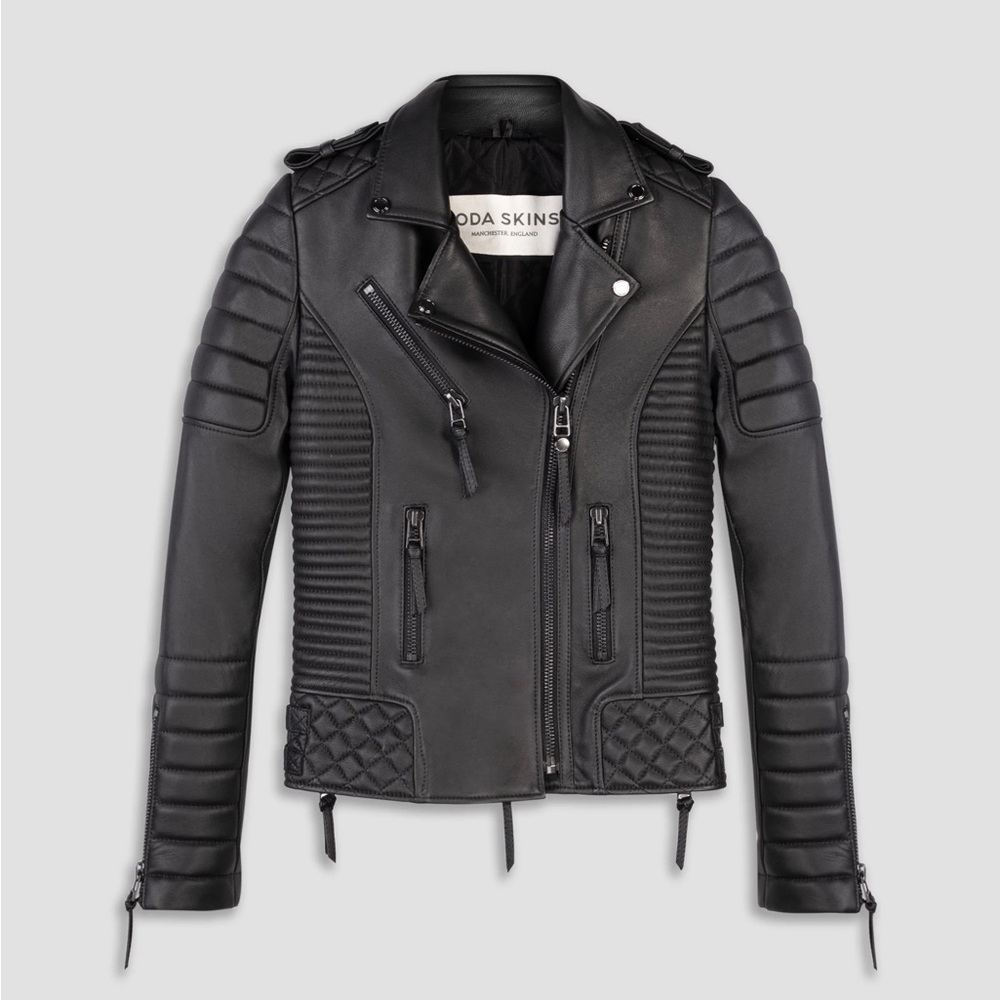 BODA Skins KAY MICHAELS 2.0 GUN METAL HARDWARE leather motorcycle jacket size 10